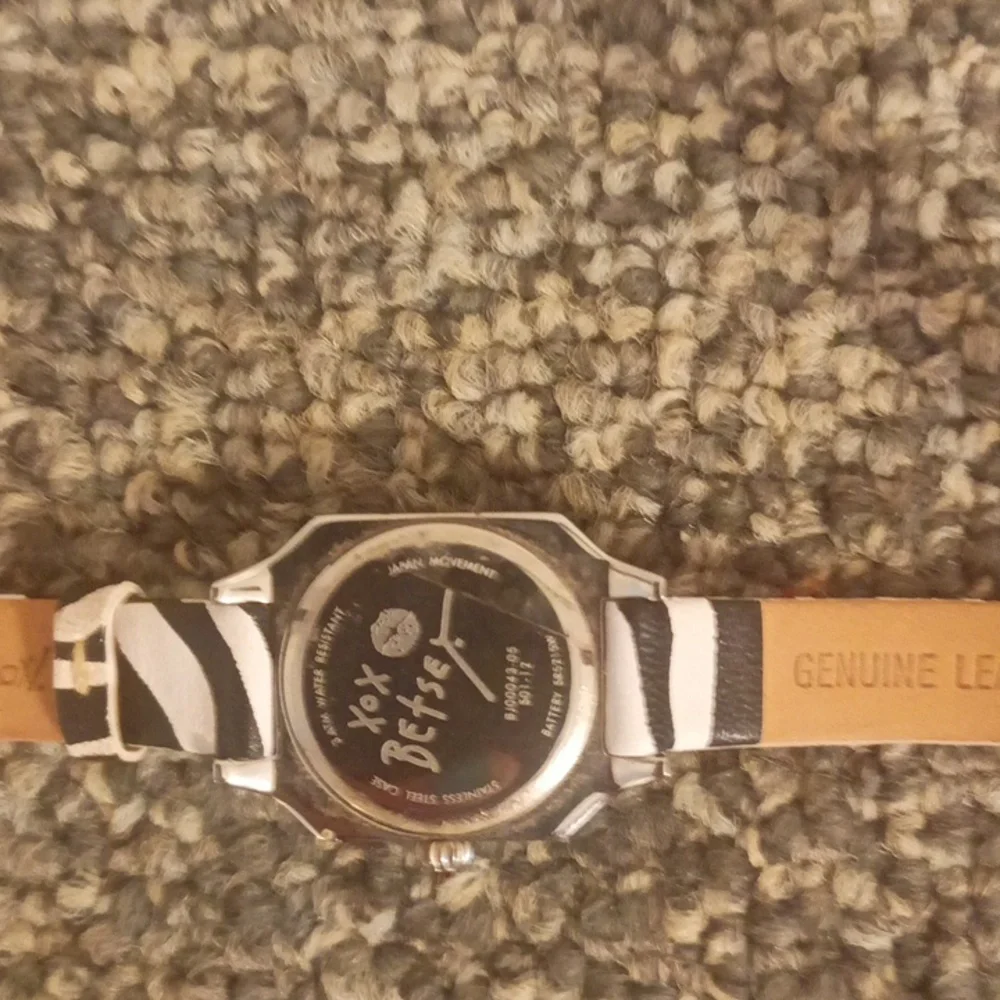 Betsey Johnson zebra print leather and crystal women's square dome glas…